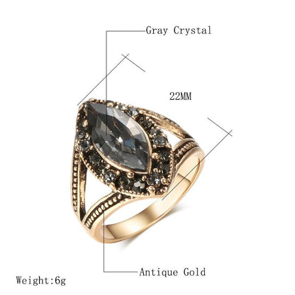 Kinel Vintage Geometric regular Rings For Women Boho Gray Crystal Rings Classic Ethnic Wedding Jewelry Smooth Loop Party Gifts - YOURISHOP.COM