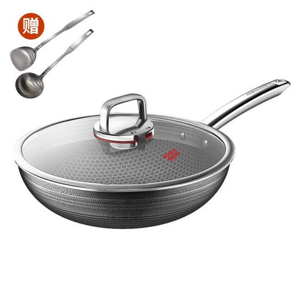 Konbach sixth generation wok non-stick antibacterial stainless steel wok, 32 cm - YOURISHOP.COM