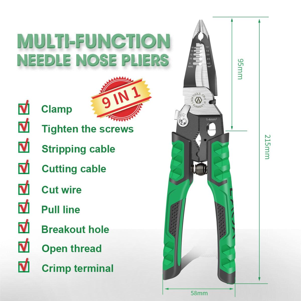 LAOA Multifunctional Electrician Pliers Long Nose Pliers Wire Stripper Cable Cutter Terminal Crimping Hand Tools - YOURISHOP.COM