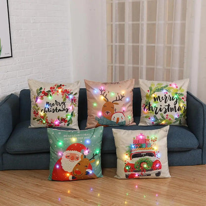 LED Christmas Pillowcase Cartoon Plant Creative Printing Luminous Cushion Cover Home Sofa Table Chair Decoration Pillow Cases - YOURISHOP.COM