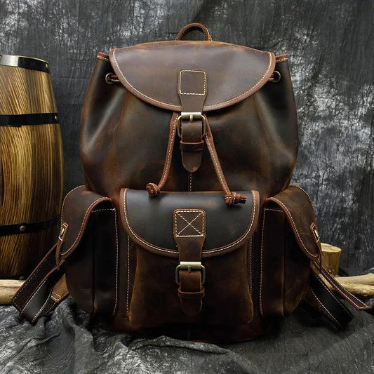 Luufan Vintage Crazy Horse Leather Mens Backpack Thick Genuine Leather Women Rucksack Big Capacity Travel Bag School Backpack - YOURISHOP.COM