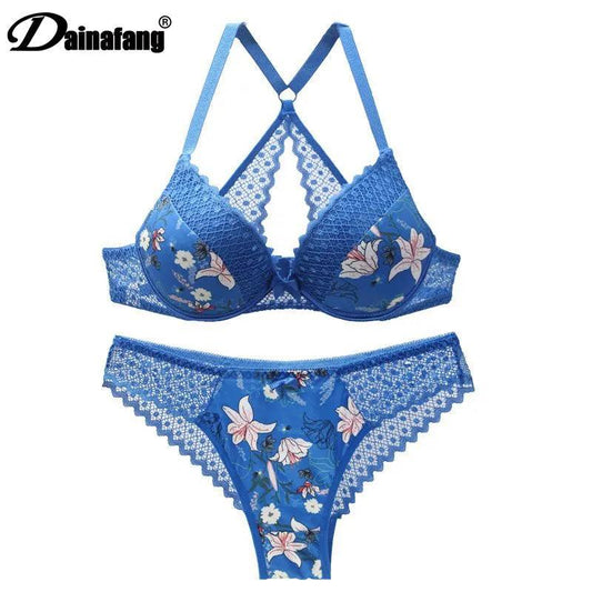 New 2020 sexy 3/4 cup back closure lace women bra set thong hollow out underwear intimante lingerie - YOURISHOP.COM