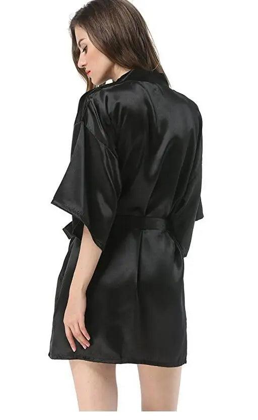 New Black Chinese Women's Faux Silk Robe Bath Gown Hot Sale Kimono Yukata Bathrobe Solid Color Sleepwear S M L XL XXL NB032 - YOURISHOP.COM
