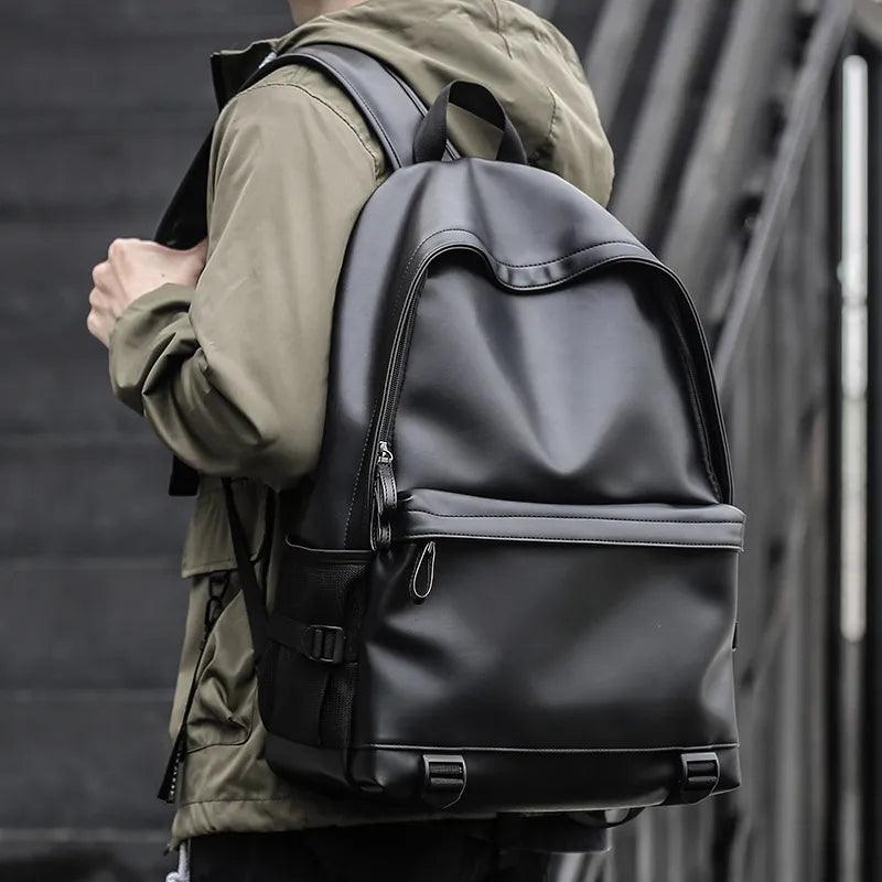 New Fashion Men Leather Backpack Black School Bags for Teenager Boys 15.6 Inch Laptop Backpacks Mochila Masculina High Quality - YOURISHOP.COM