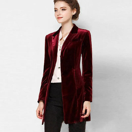 New Female High Quality Chic Tops Europe women's velvet blazer Slim Fit Long OL jacket Ladies Blouses Suit Coat Free Shipping - YOURISHOP.COM