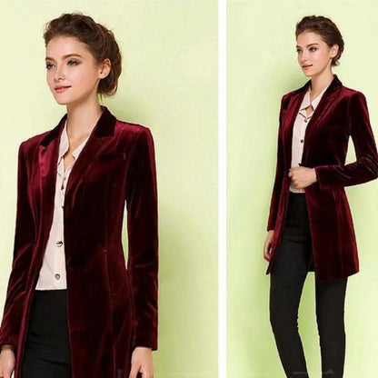 New Female High Quality Chic Tops Europe women's velvet blazer Slim Fit Long OL jacket Ladies Blouses Suit Coat Free Shipping - YOURISHOP.COM