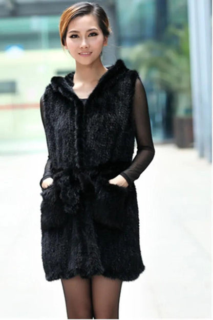 New Genuine knitted mink fur vest hooded mink fur vest warm winter fur coat - YOURISHOP.COM