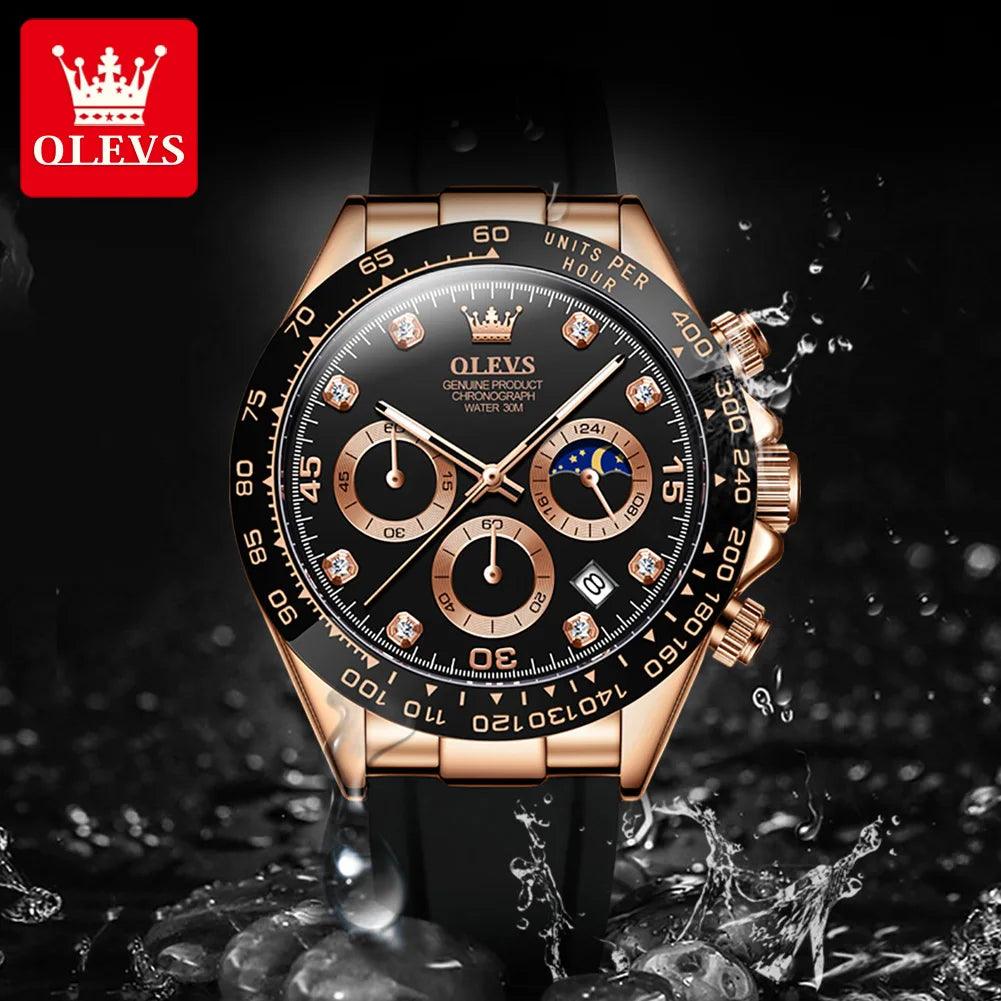 OLEVS New Luxury Men's Watches Quartz Watch Silicone Sport Date Chronograph Waterproof Luminous Multifunction Men's Quartz Watch - YOURISHOP.COM
