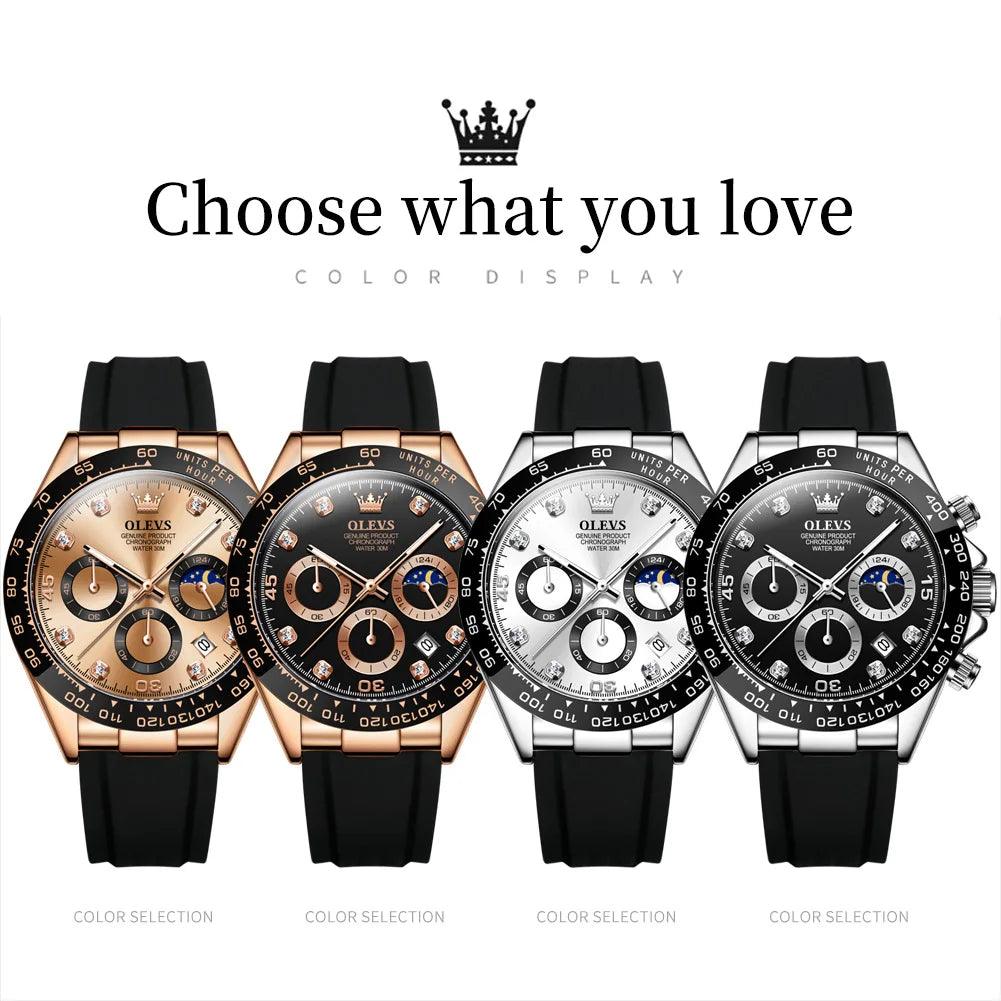 OLEVS New Luxury Men's Watches Quartz Watch Silicone Sport Date Chronograph Waterproof Luminous Multifunction Men's Quartz Watch - YOURISHOP.COM