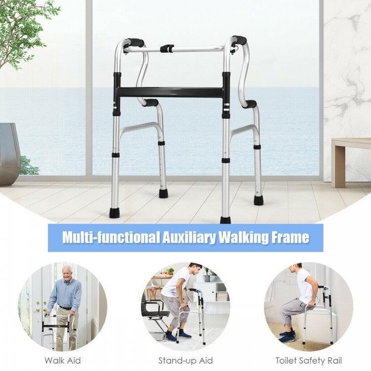 One-Button Folding Aluminum Walking Frame Walker 75903461 - YOURISHOP.COM