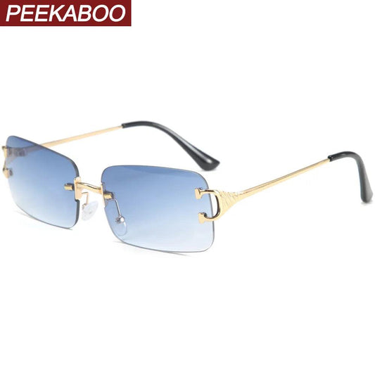 Peekaboo blue rectangular sunglasses rimless men metal fashion square sun glasses for women gradient lens frameless 2021 uv400 - YOURISHOP.COM