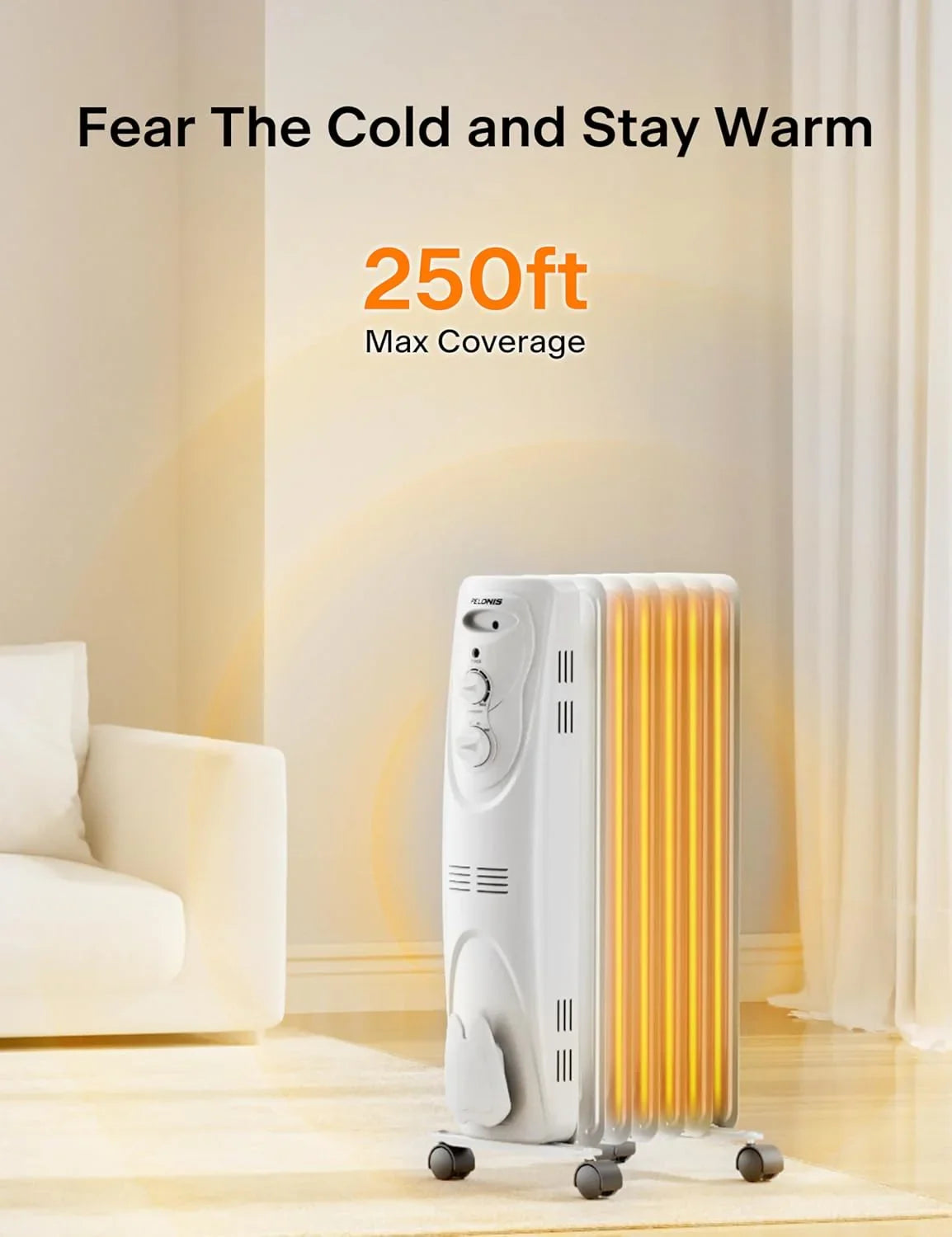 [Pelonis PHO15A2AGW] Electric Oil Filled Radiator Heater | 1500W | White - YOURISHOP.COM