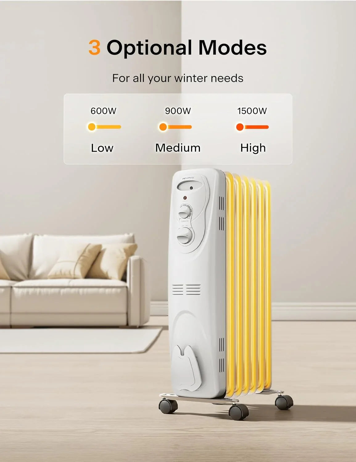 [Pelonis PHO15A2AGW] Electric Oil Filled Radiator Heater | 1500W | White - YOURISHOP.COM
