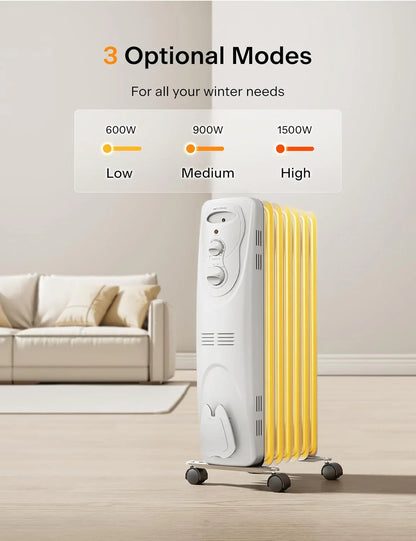 [Pelonis PHO15A2AGW] Electric Oil Filled Radiator Heater | 1500W | White - YOURISHOP.COM