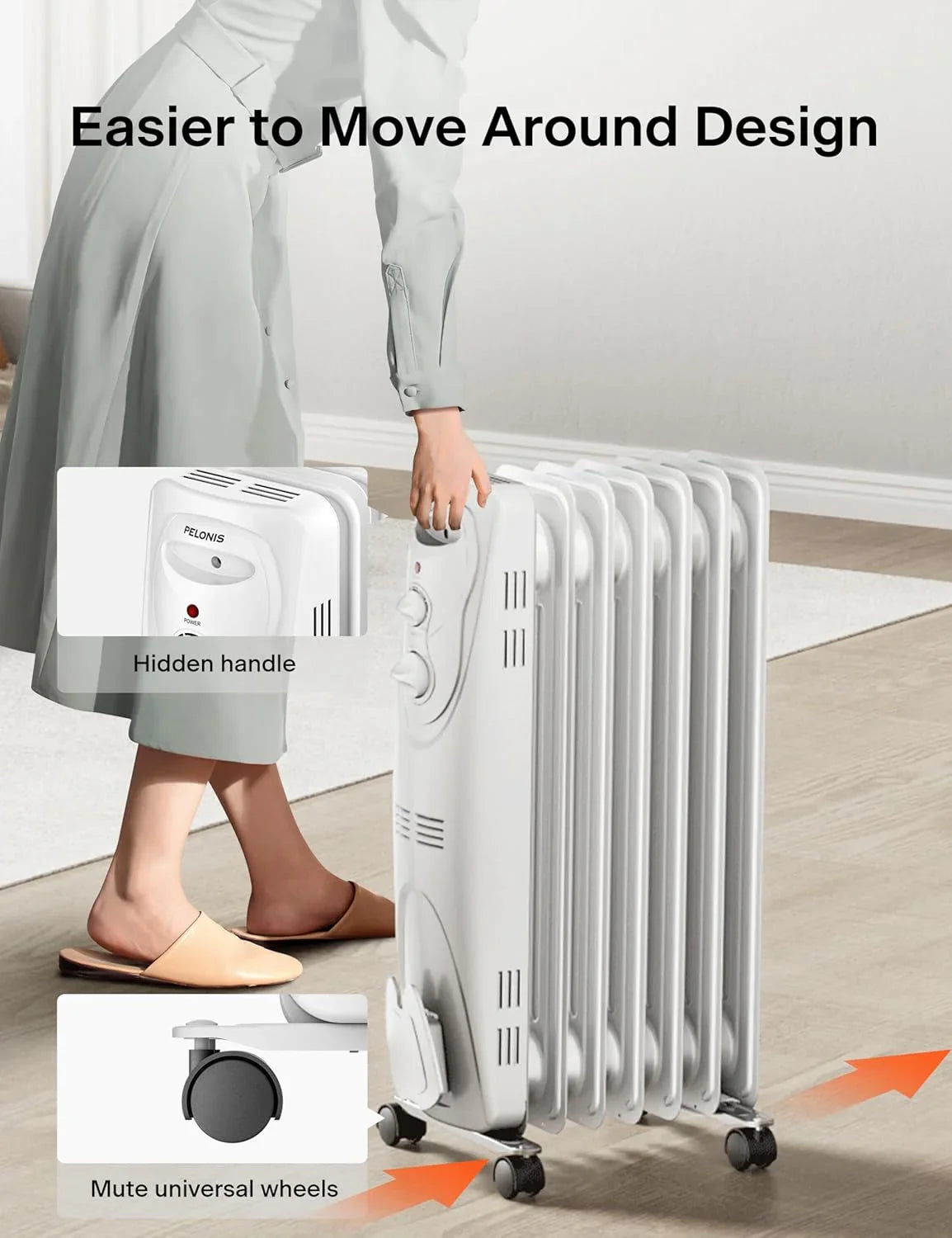 [Pelonis PHO15A2AGW] Electric Oil Filled Radiator Heater | 1500W | White - YOURISHOP.COM