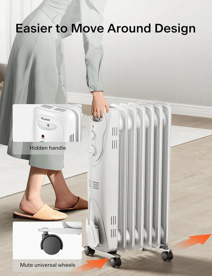 [Pelonis PHO15A2AGW] Electric Oil Filled Radiator Heater | 1500W | White - YOURISHOP.COM
