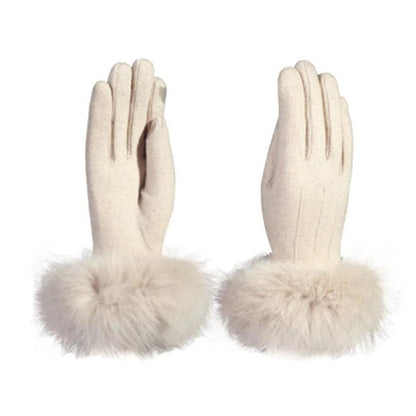 Rabbit Fur Gloves Female Winter Velvet Thicken Warm Mittens Cashmere Full Finger Embroidery Wool Touch Screen Driving Gloves H65 - YOURISHOP.COM