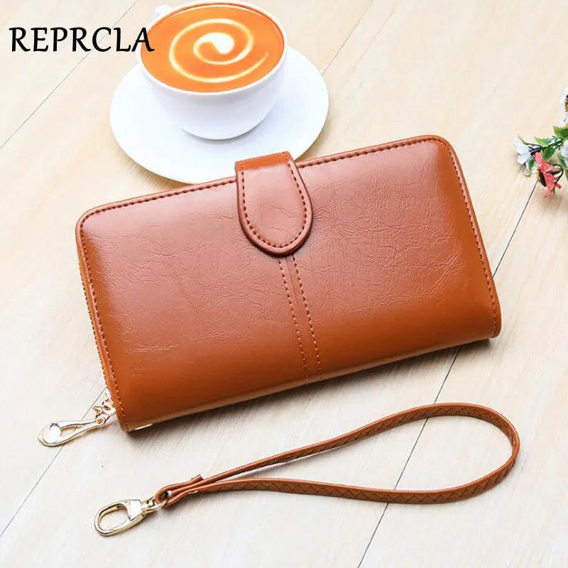 REPRCLA Women Leather Clutch Wallet Designer Large Capacity Card Holder Money Bag Female Purse Wristband Wallets Carteira - YOURISHOP.COM