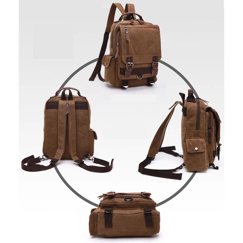 Scione Small Canvas Backpack Men Travel Back Pack Multifunctional Shoulder Bag - YOURISHOP.COM