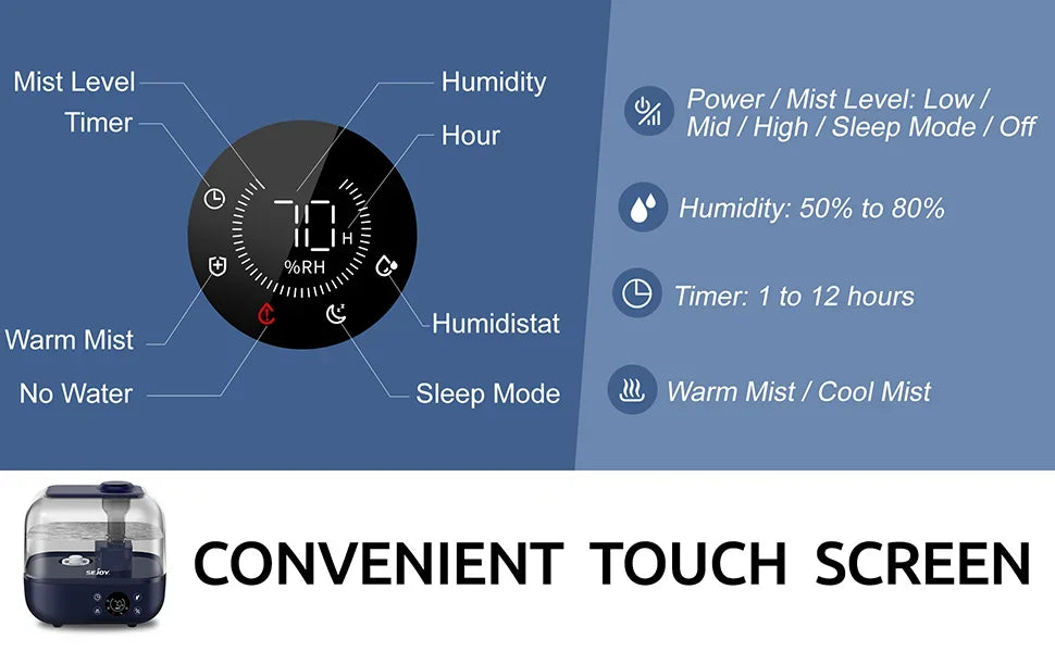 SEJOY 5L Humidifiers for Bedroom Large Capacity Low Noise for Home Office Ultrasonic Mist Humidifier - YOURISHOP.COM