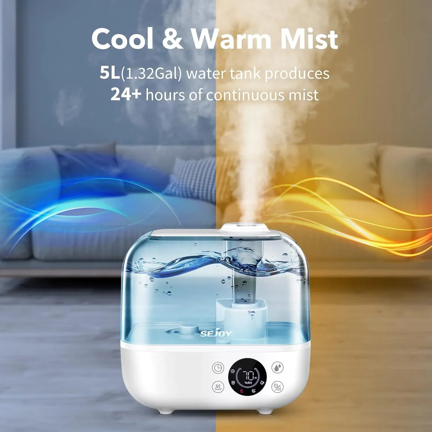 SEJOY 5L Humidifiers for Bedroom Large Capacity Low Noise for Home Office Ultrasonic Mist Humidifier - YOURISHOP.COM