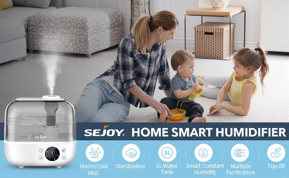 SEJOY 5L Humidifiers for Bedroom Large Capacity Low Noise for Home Office Ultrasonic Mist Humidifier - YOURISHOP.COM