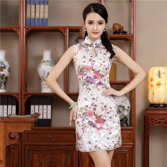 Short Style Cheongsam Traditional Chinese Mini Dress White Womens Elegant Slim Rayon Qipao New Arrival Vestido Size S M L XL XXL - YOURISHOP.COM