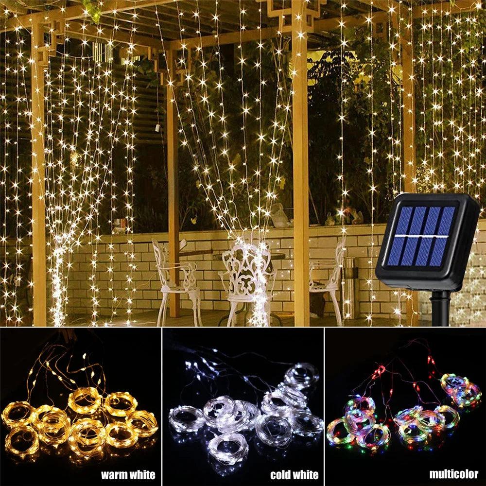 Solar Curtain Light LED Outdoor Waterproof 300leds Garland Decoration String Lights Yard Christmas Fairy Garland String Lights - YOURISHOP.COM