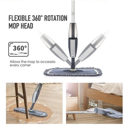 Spray mop with large microfiber reusable mop pad for household universal wood floor tile multiple floor 360 cleaning rotary mop - YOURISHOP.COM