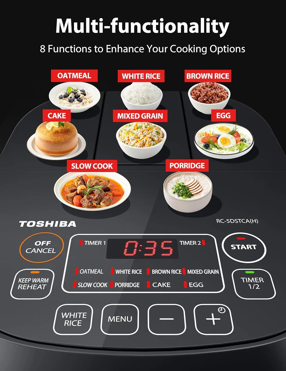 TOSHIBA Rice Cooker RC-5DSTCA(H) | 3 Cups | NonStick Inner Pot | Grey - YOURISHOP.COM