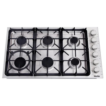 Vesta Gas Cooktop Vermont VCG-VERMONT-36SS | 36'' | Stainless Steel | Professional Design - YOURISHOP.COM
