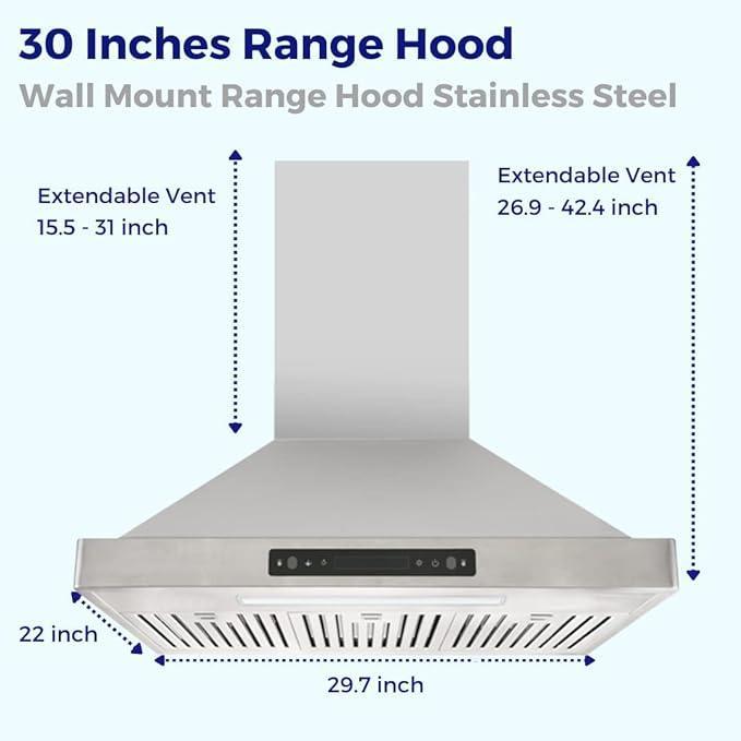 Vesta Range Hood Brussels | 800CFM | 30'' | Stainless Steel | Baffle Filters - YOURISHOP.COM
