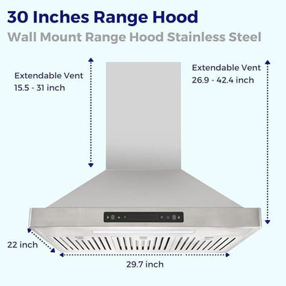 Vesta Range Hood Brussels | 800CFM | 30'' | Stainless Steel | Baffle Filters - YOURISHOP.COM