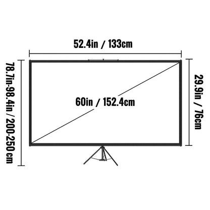 VEVOR 60 70 80 90 100 110 Inch Tripod Projector Screen W/ Stand 16:9 4K HD Portable Home Cinema for Indoor & Outdoor Projection - YOURISHOP.COM