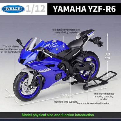 WELLY 1:12 2020 YAMAHA YZF-R6 Diecast Motorcycle Model Heavy Duty Travel Diecast Motorcycle Alloy Toy Car Collection Kid B493 - YOURISHOP.COM