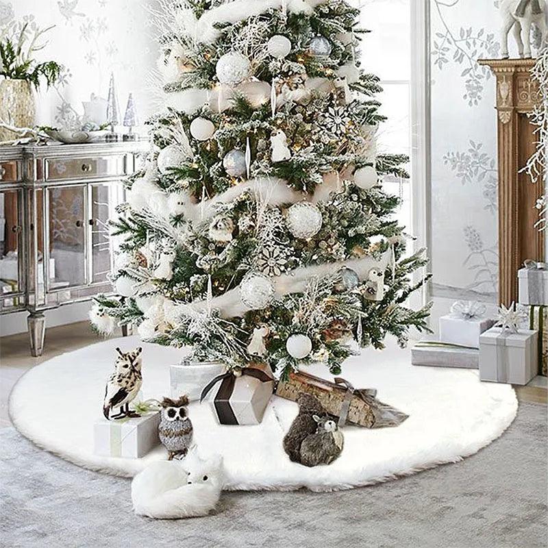 White Christmas Tree Skirt Plush Faux Fur Xmas Tree Carpet Merry Christmas Tree Decorations Ornament New Year Navidad Home Decor - YOURISHOP.COM