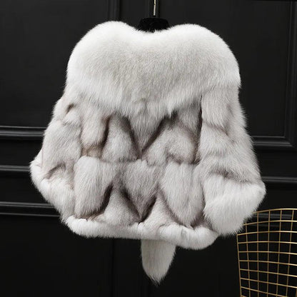 Winter Cloak Warm Women Cardigan big real Fox Fur Collar Cape Fashion Solid Poncho With medium Fur Sleeves Evening dress shaw - YOURISHOP.COM