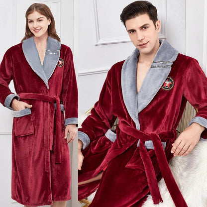 Winter Warm Couple Flannel Robe Sleepwear Loose Casual Kimono Bathrobe Gown Thick Coral Fleece Women Nightwear Nightgown 3XL - YOURISHOP.COM