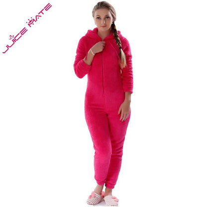 Winter Warm Pajamas Women Onesies Fluffy Fleece Jumpsuits Sleepwear Plus Size Hooded Stitch Pajamas Onesie For Women Adult - YOURISHOP.COM