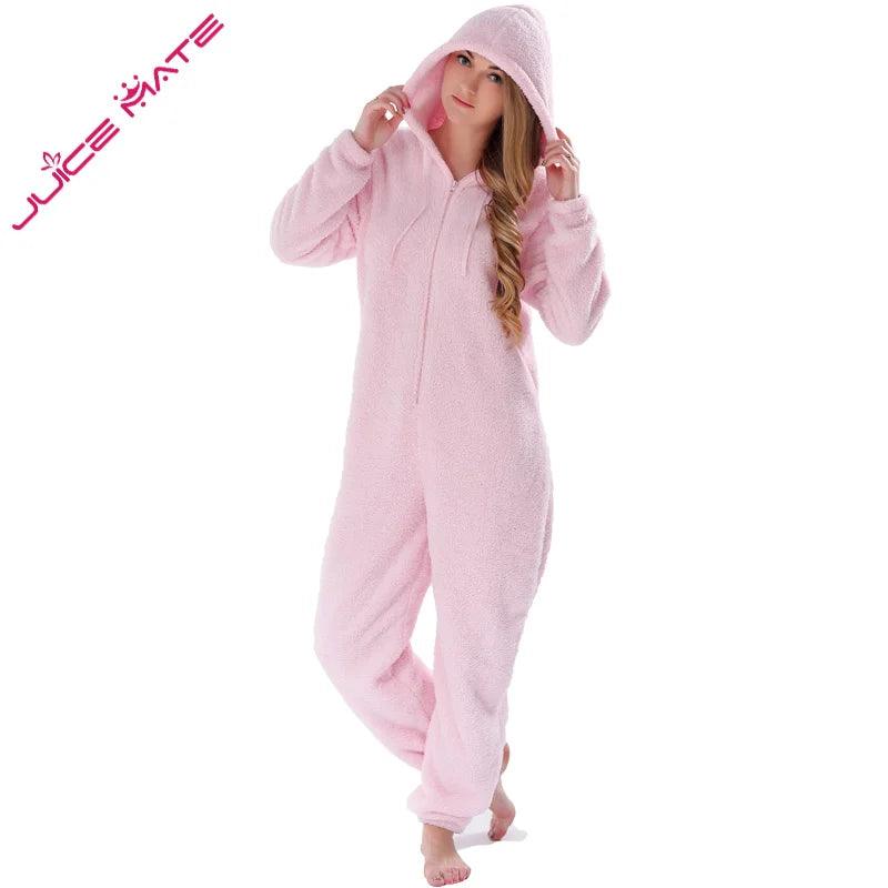 Winter Warm Pajamas Women Onesies Fluffy Fleece Jumpsuits Sleepwear Plus Size Hooded Stitch Pajamas Onesie For Women Adult - YOURISHOP.COM