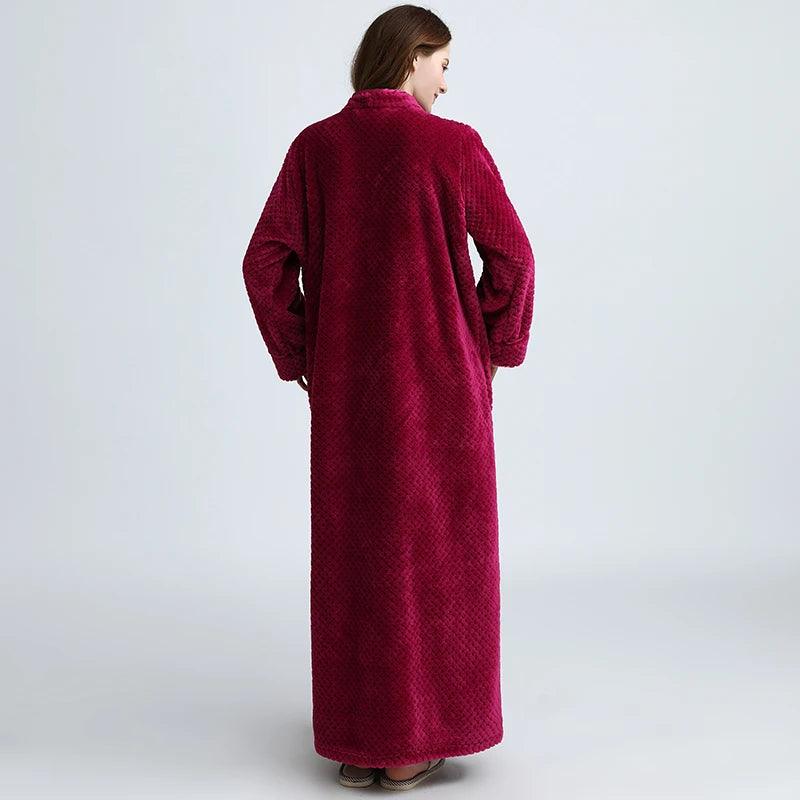 Women Winter Extra Long Thick Warm Bath Robe Plus Size Zipper Luxury Flannel Peignoir Pregnant Bathrobe Men Coral Fleece Robes - YOURISHOP.COM