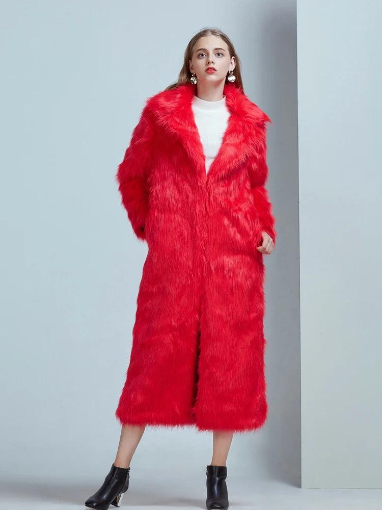 ZADORIN High Street Luxury Long Faux Fur Coat Women Vintage Slim Red Pink Faux fur Coats Fluffy Jacket Women Pele - YOURISHOP.COM