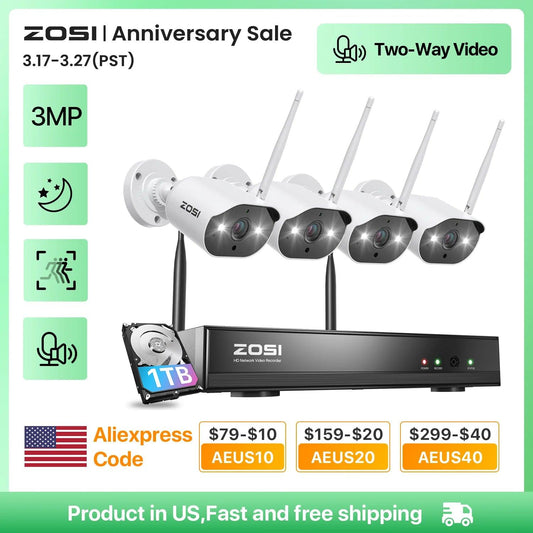 ZOSI 3MP Wireless Security Cameras System with 8channel H.265 2K CCTV NVR & 3MP HD Outdoor IP Camera WiFi Video Surveillance Kit - YOURISHOP.COM