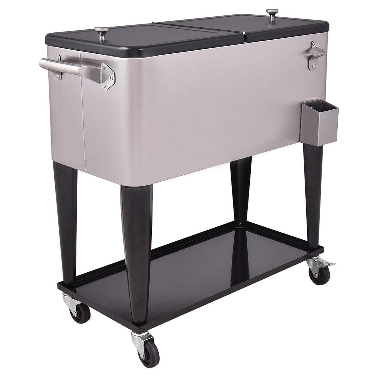 80 Quart Patio Rolling Stainless Steel Ice Beverage Cooler 36902714 - YOURISHOP.COM