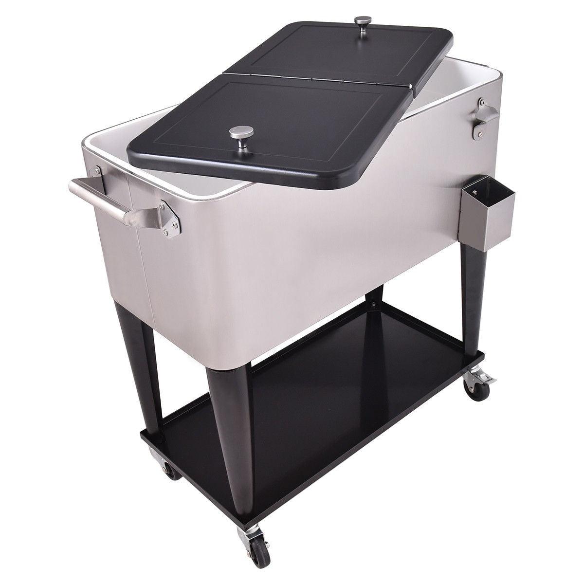 80 Quart Patio Rolling Stainless Steel Ice Beverage Cooler 36902714 - YOURISHOP.COM