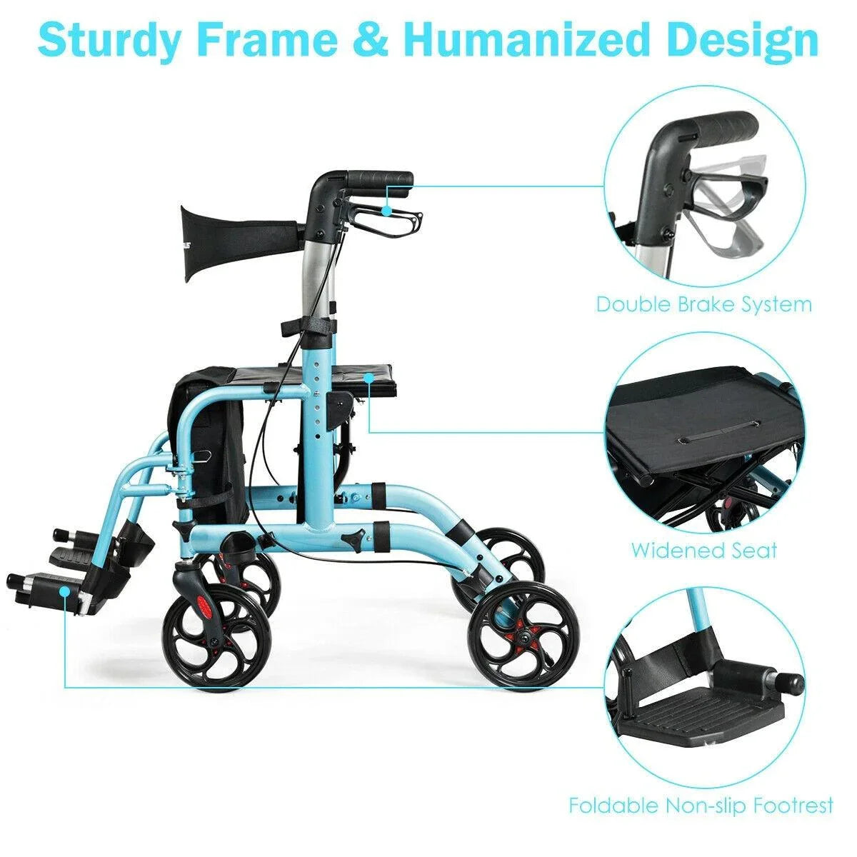 Adjustable Folding Walker SP36907,2-in-1 Handle Rollator with Storage Space - YOURISHOP.COM