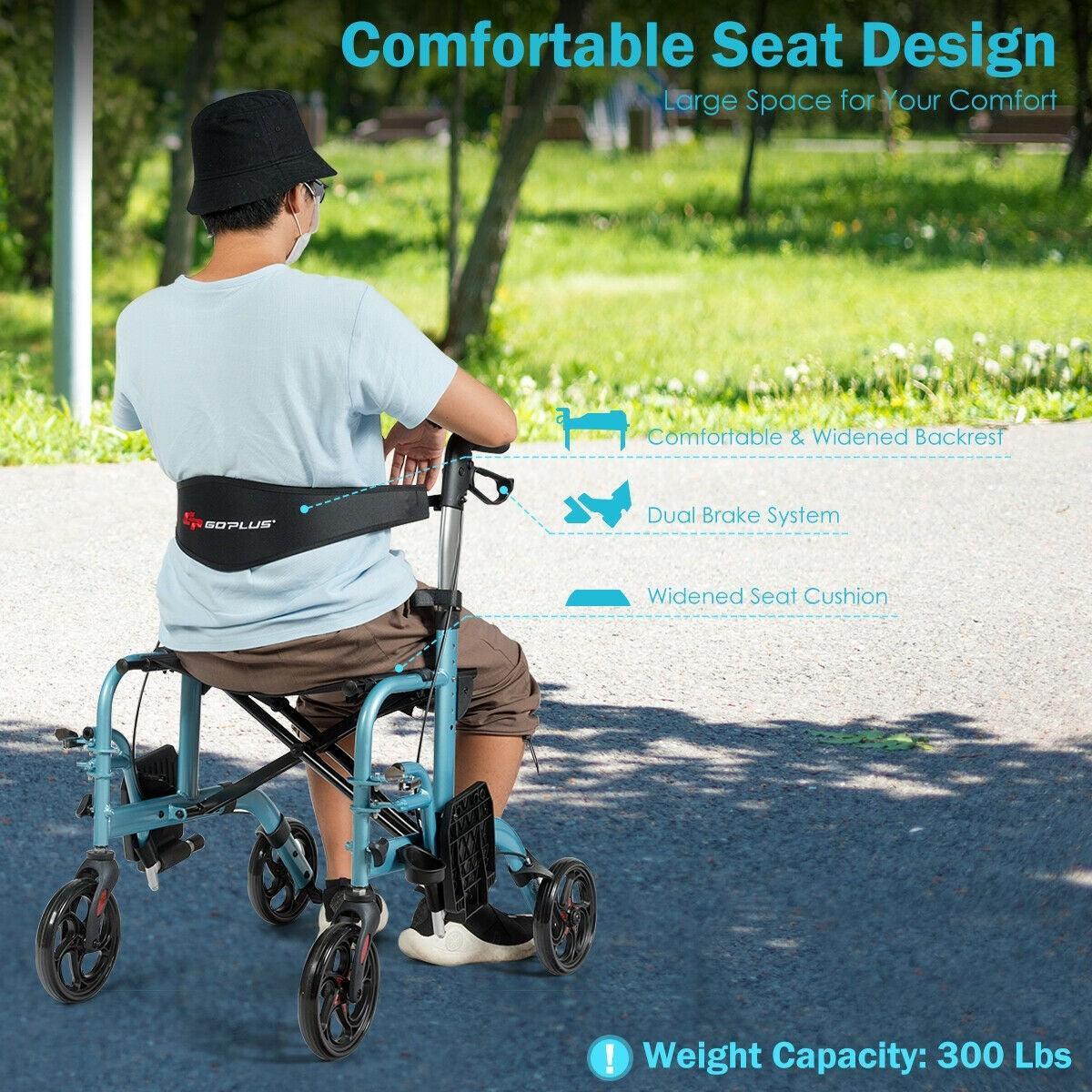 Adjustable Folding Walker SP36907,2-in-1 Handle Rollator with Storage Space - YOURISHOP.COM