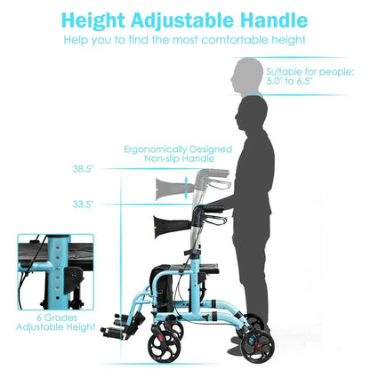 Adjustable Folding Walker SP36907,2-in-1 Handle Rollator with Storage Space - YOURISHOP.COM