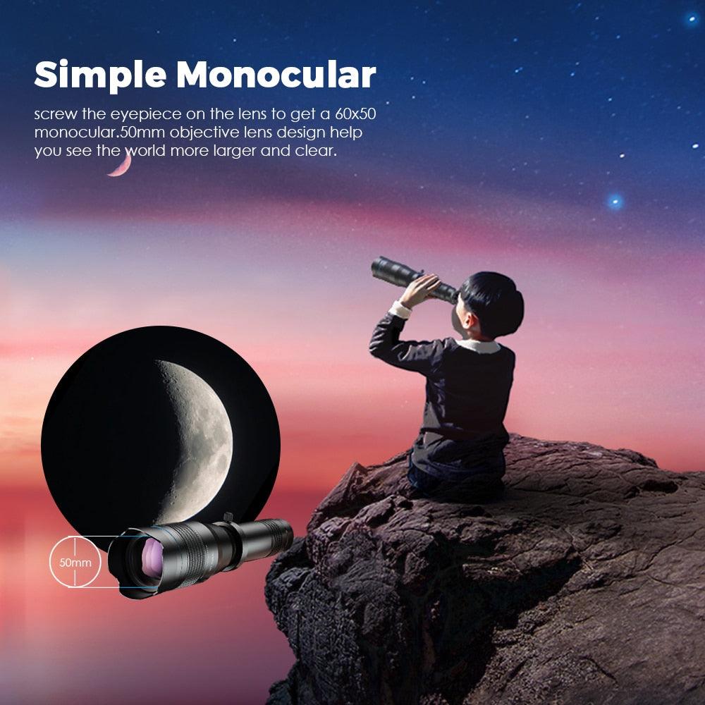 APEXEL HD 60X Telescope Lens Phone Camera Lens Super Telephoto Zoom Monocular + Extendable Tripod With Remote For All Smartphone - YOURISHOP.COM