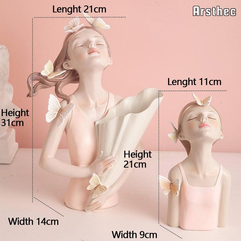 Arsthec Fairy Girl Flowers Vase Statues Kawaii Resin Art Sculpture For Interior Home Decor Wedding Valentine&#39;s Day Gift Ornament - YOURISHOP.COM